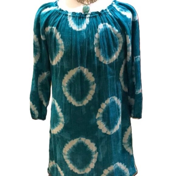 MICHAEL KORS Blue/White On/Off Shoulder Cotton Tie Dye Dress w/Belt  NWT  $140 - Picture 4 of 8